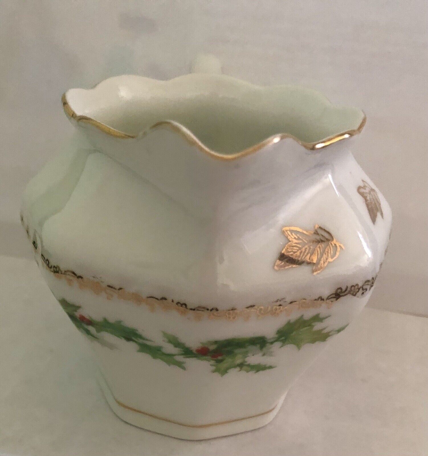 Vintage Z.S. & Co. Bavaria 1900's Christmas "Holly & Berry" Gold Creamer Pitcher
