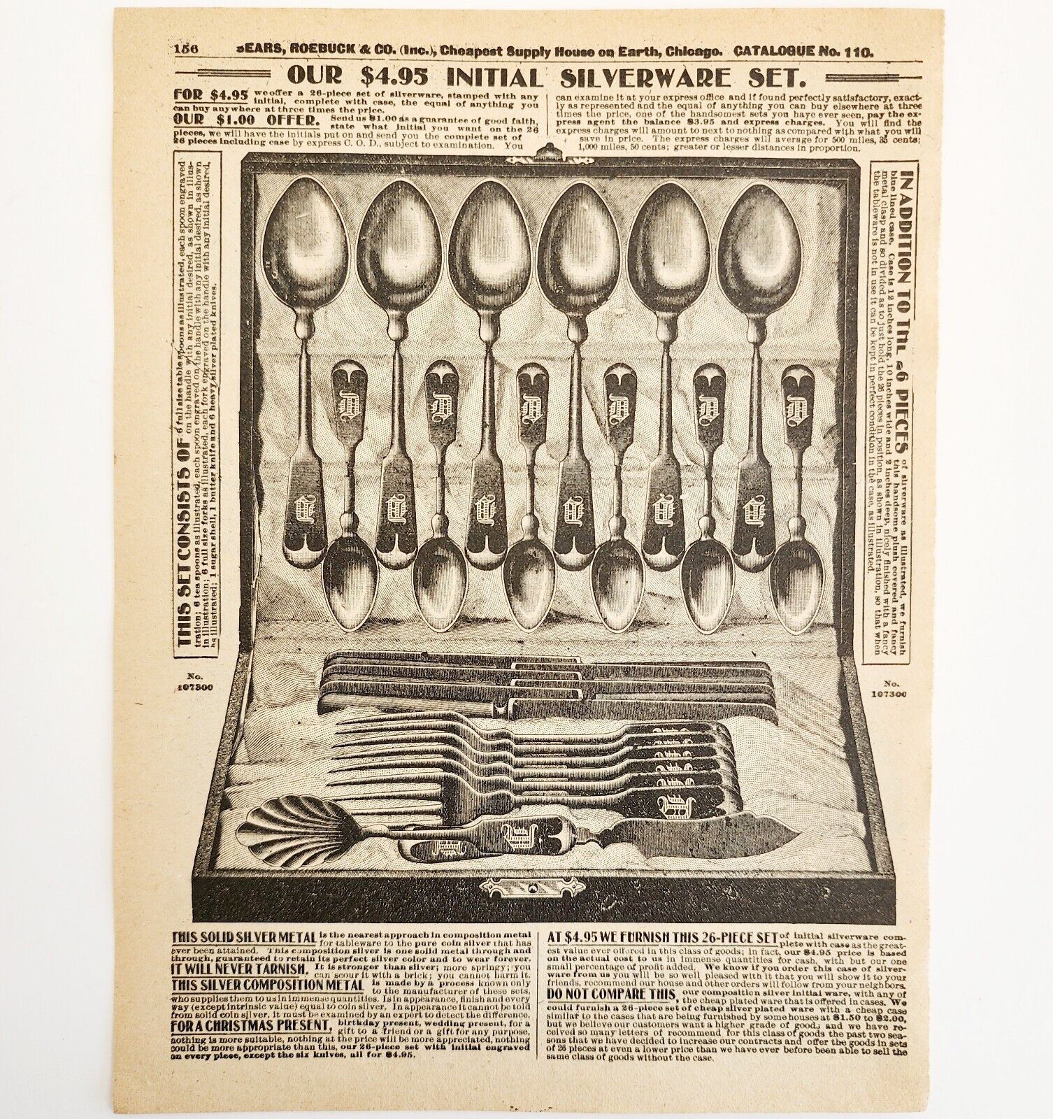 1900 Solid Silverware Set Advertisement Victorian Sears Roebuck 5.25 x 7" 