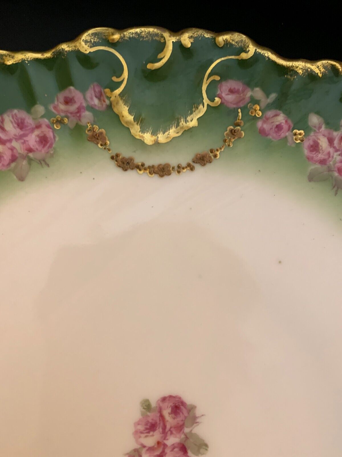 1800's RARE 13" BH LIMOGES GOLDEN CHARGER Gilded LARGE Enameled Green