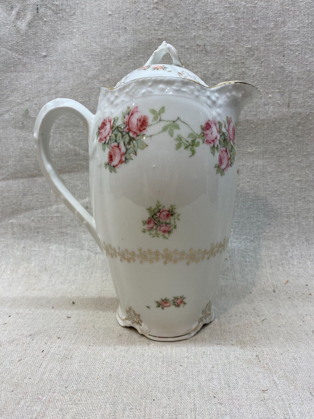 Antique 1800s Chintz Roses Chocolate Pot Z.S.&C. Bavaria Shabby Cottage