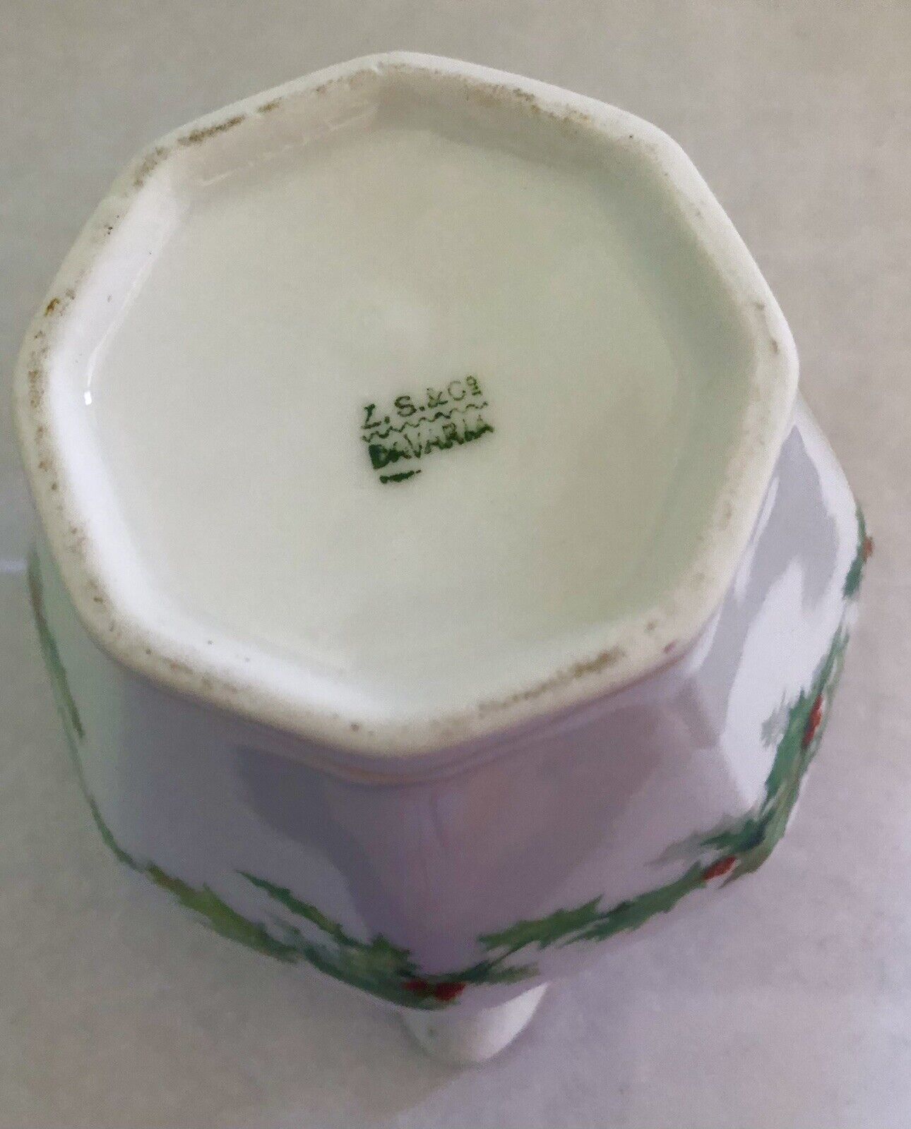Vintage Z.S. & Co. Bavaria 1900's Christmas "Holly & Berry" Gold Creamer Pitcher