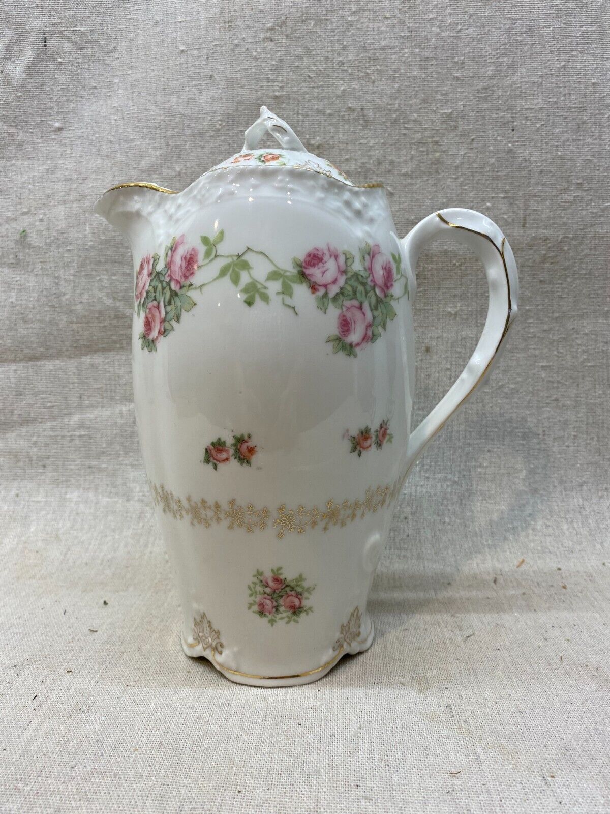 Antique 1800s Chintz Roses Chocolate Pot Z.S.&C.  Bavaria Shabby Cottage