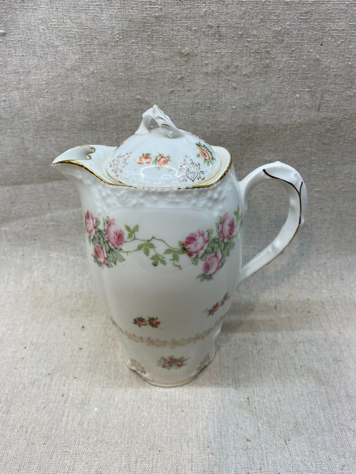Antique 1800s Chintz Roses Chocolate Pot Z.S.&C.  Bavaria Shabby Cottage