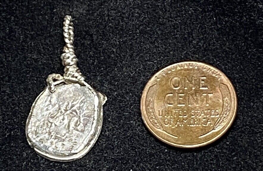 Authentic Spanish-Colonial 1/2-Real Silver Shipwreck Cob Coin & Emerald in Bezel