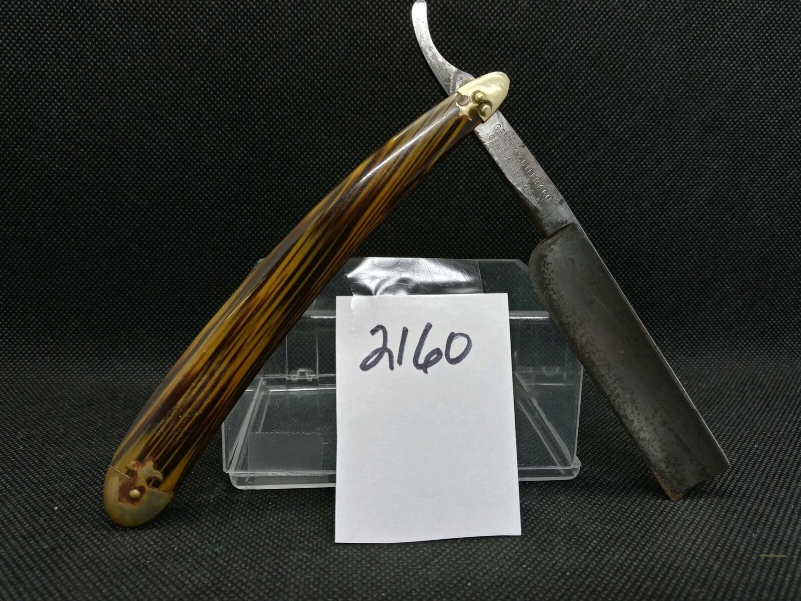 1900’s VINTAGE STRAIGHT RAZOR WOOD LIKE Handle ONTARIO W/ INDIANA GENEVA CUTLERY