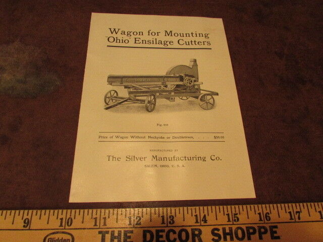 Antique early 1900's advertising brochure Wagon Mounted Cutter Ensilage Silver