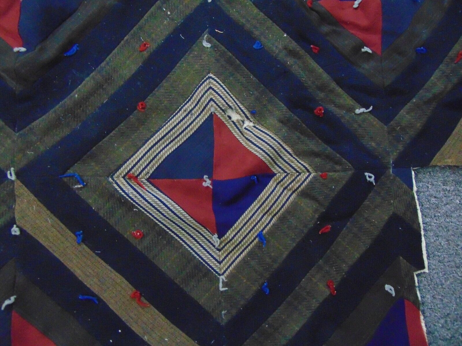 1900s Quilt-SHADOWS Pattern-49x69-Dark Wool Stripes/Diamonds-UNUSUAL-CUTTER-SALE