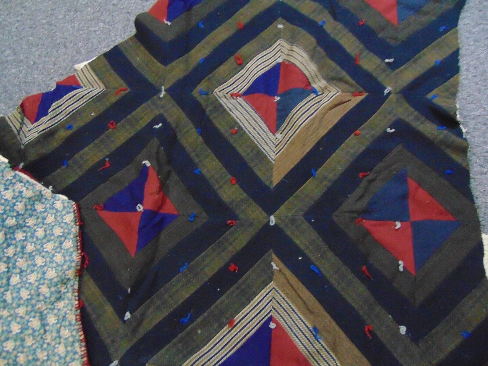 1900s Quilt-SHADOWS Pattern-49x69-Dark Wool Stripes/Diamonds-UNUSUAL-CUTTER-SALE