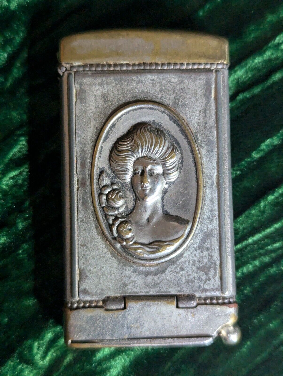 Match Safe with Cutter / Early 1900's / Silver with Elk and Lady