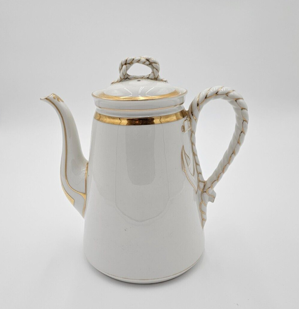 1800's HAVILAND & Co LIMOGES Rope & Anchor Nautical Coffee Pot with Lid~A1-4a