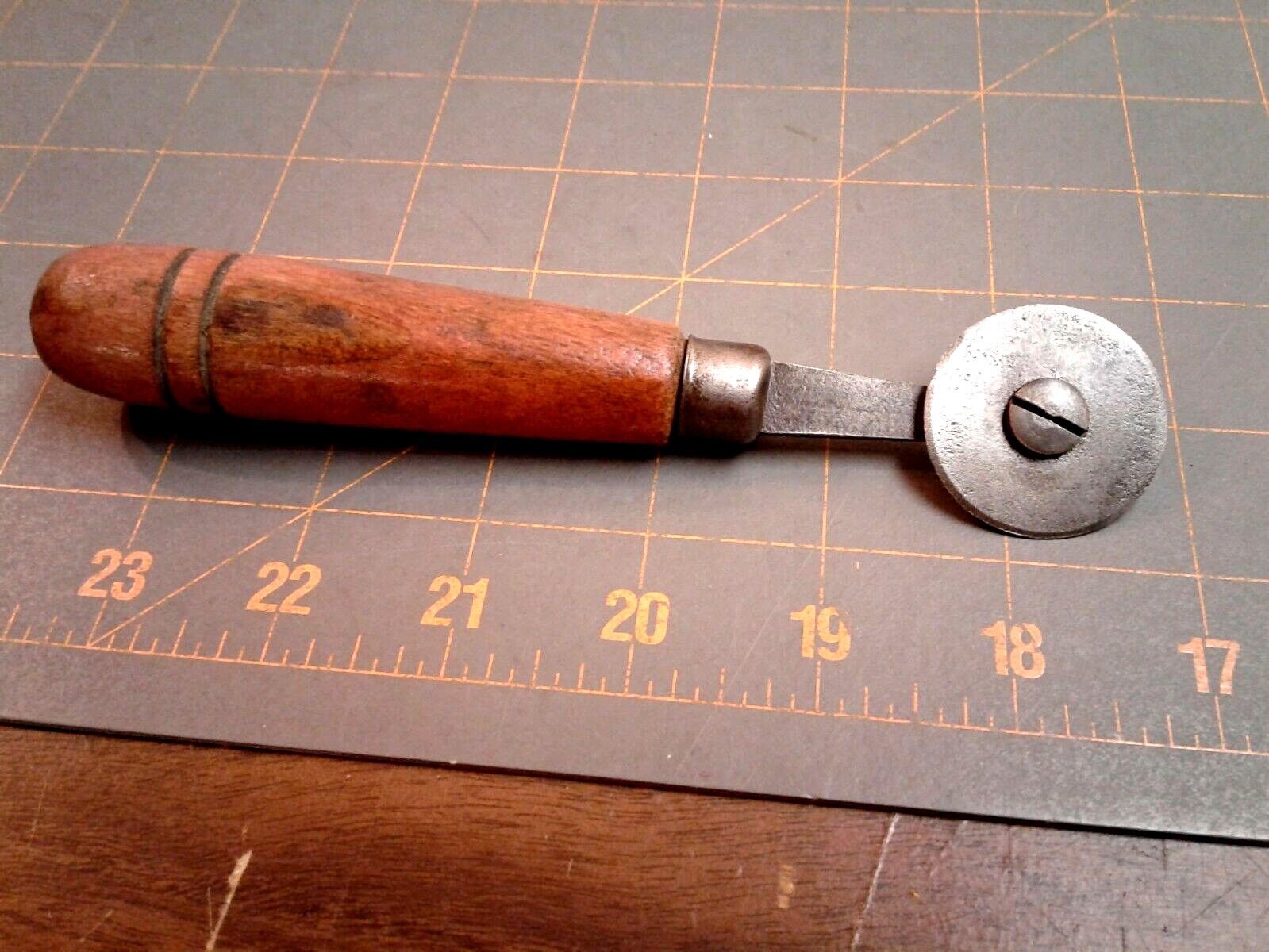 Antique Primitive Leather Cutter with Wooden Handle 1900s Era