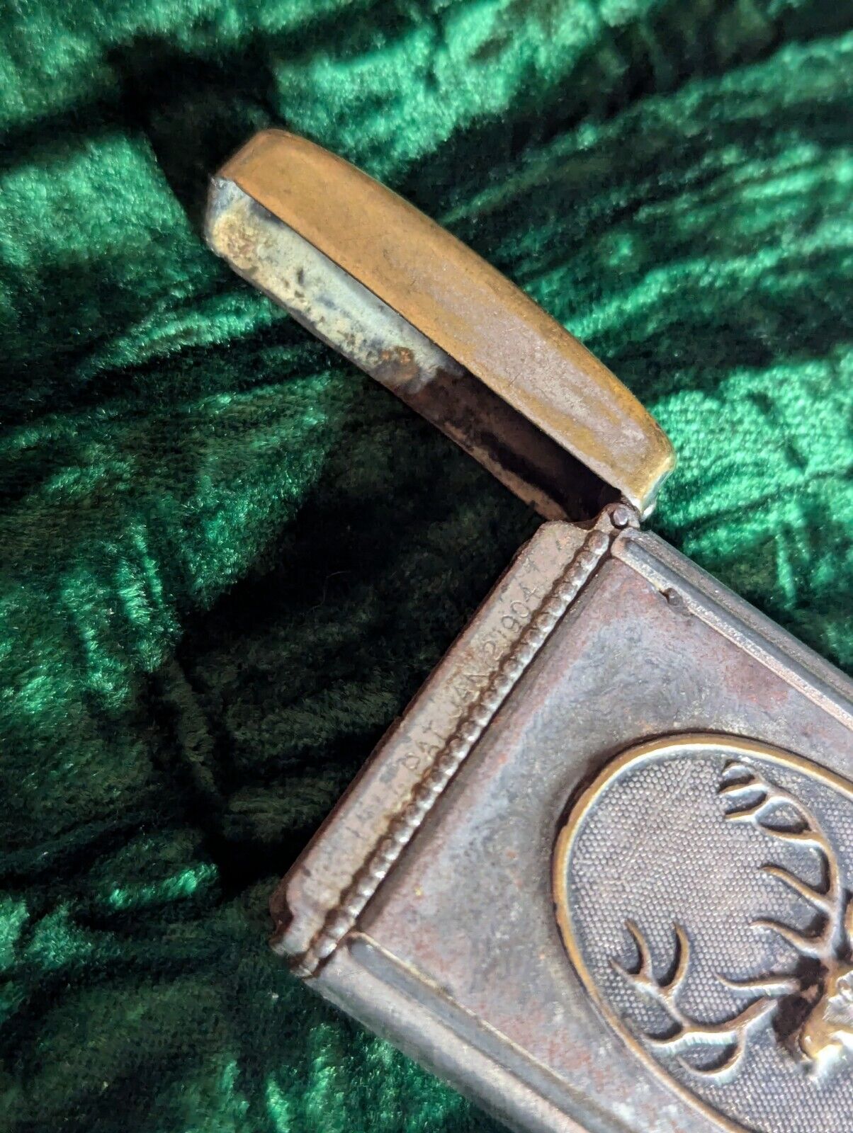 Match Safe with Cutter / Early 1900's / Silver with Elk and Lady