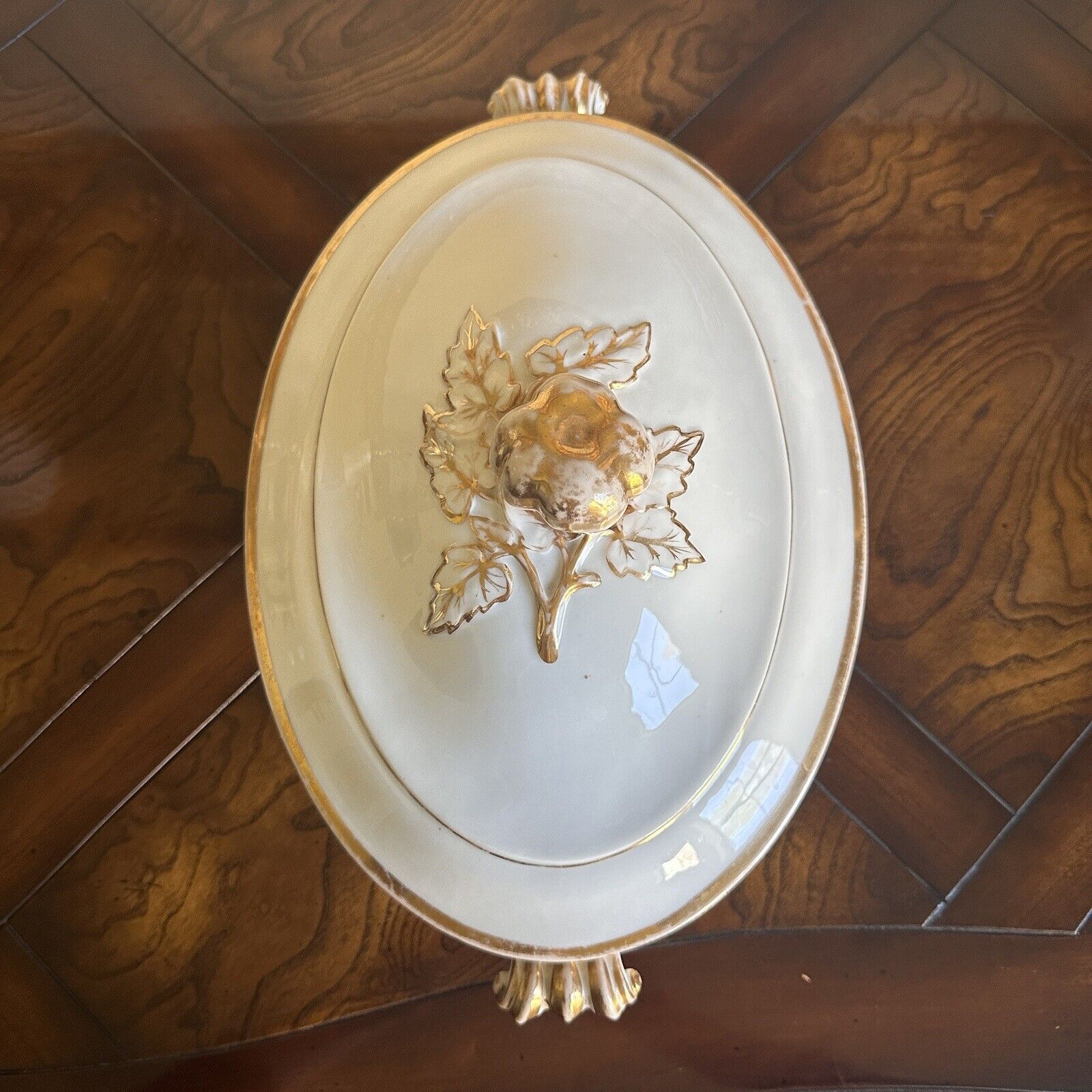 H&C Haviland Limoges Serving Dish 13" Length Gold Trim Floral Design 1800s