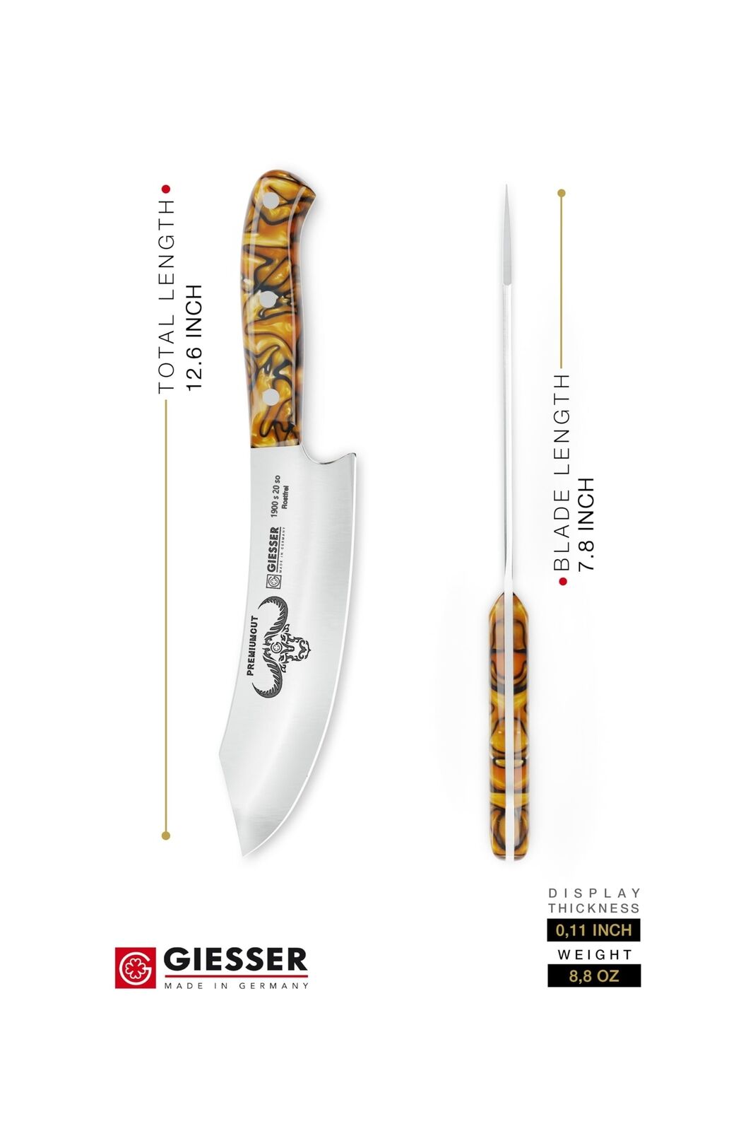 Giesser since 1776, Made in Germany, Cleaver Chefs Knife 8 inch - Santoku Roc...