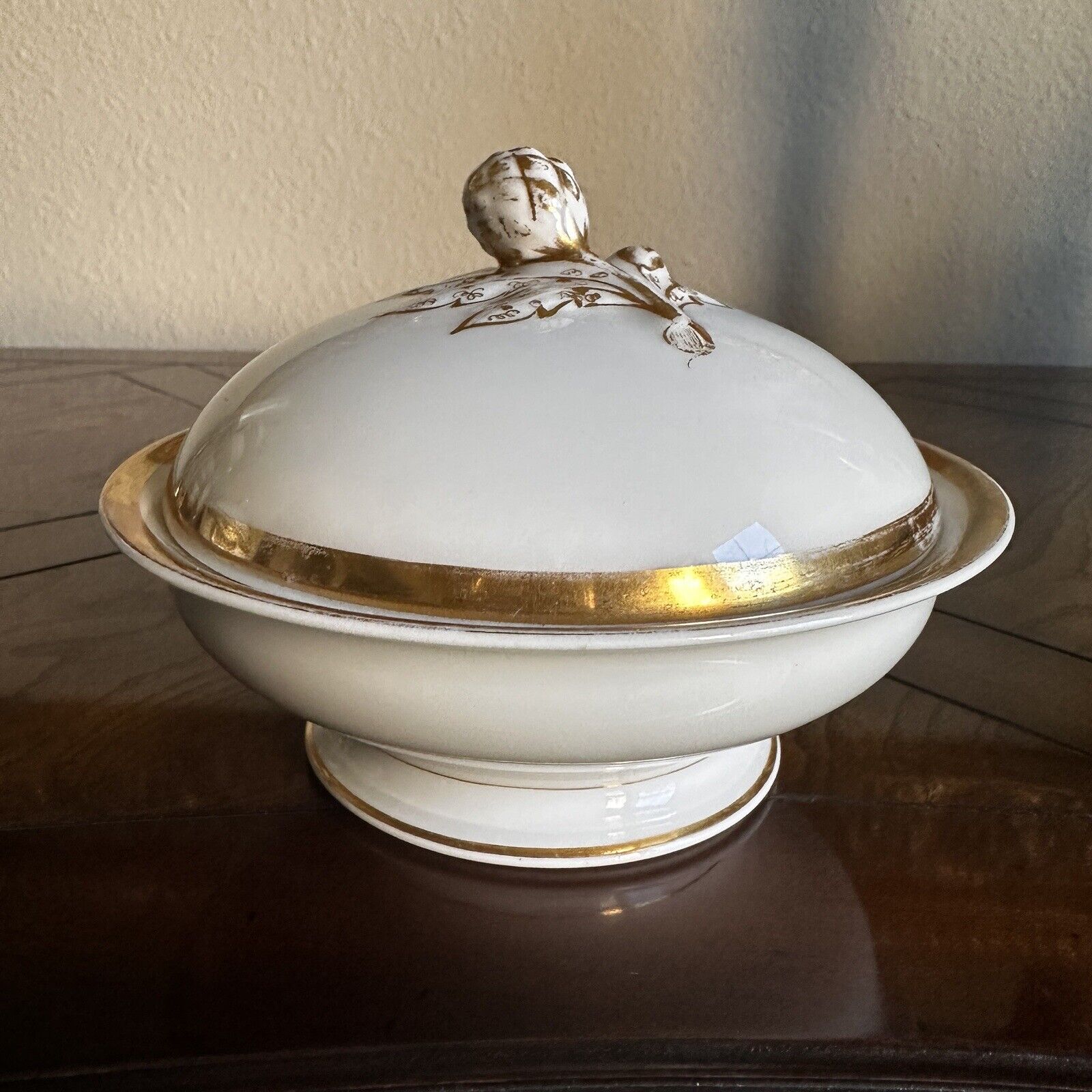 H&C Haviland Limoges Covered Butter Dish Artichoke Finial Gold Trim 1800s