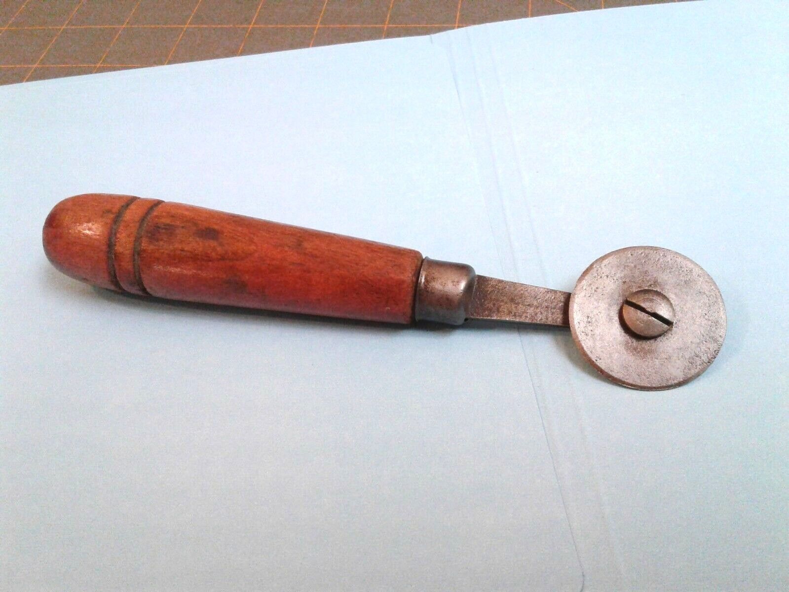 Antique Primitive Leather Cutter with Wooden Handle 1900s Era 