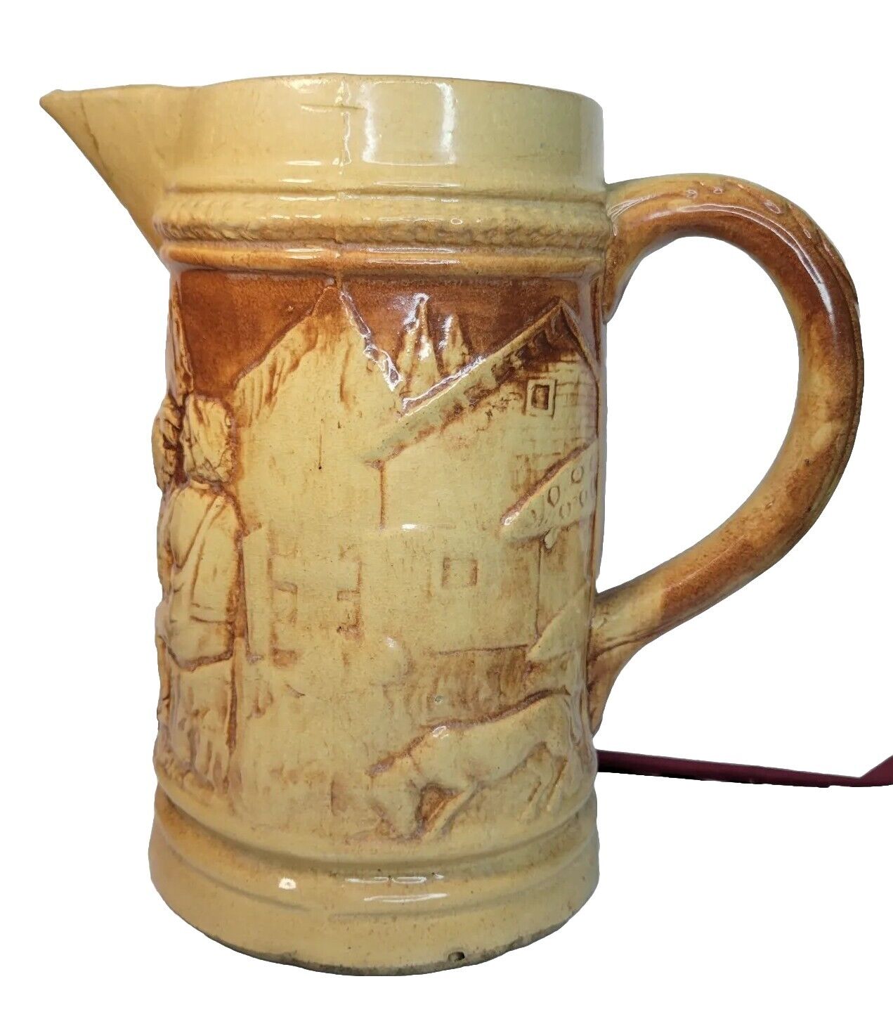 Hull Old Tavern Pitcher Marked 492 H Yellow Vintage Pattern Large Heavy Barware