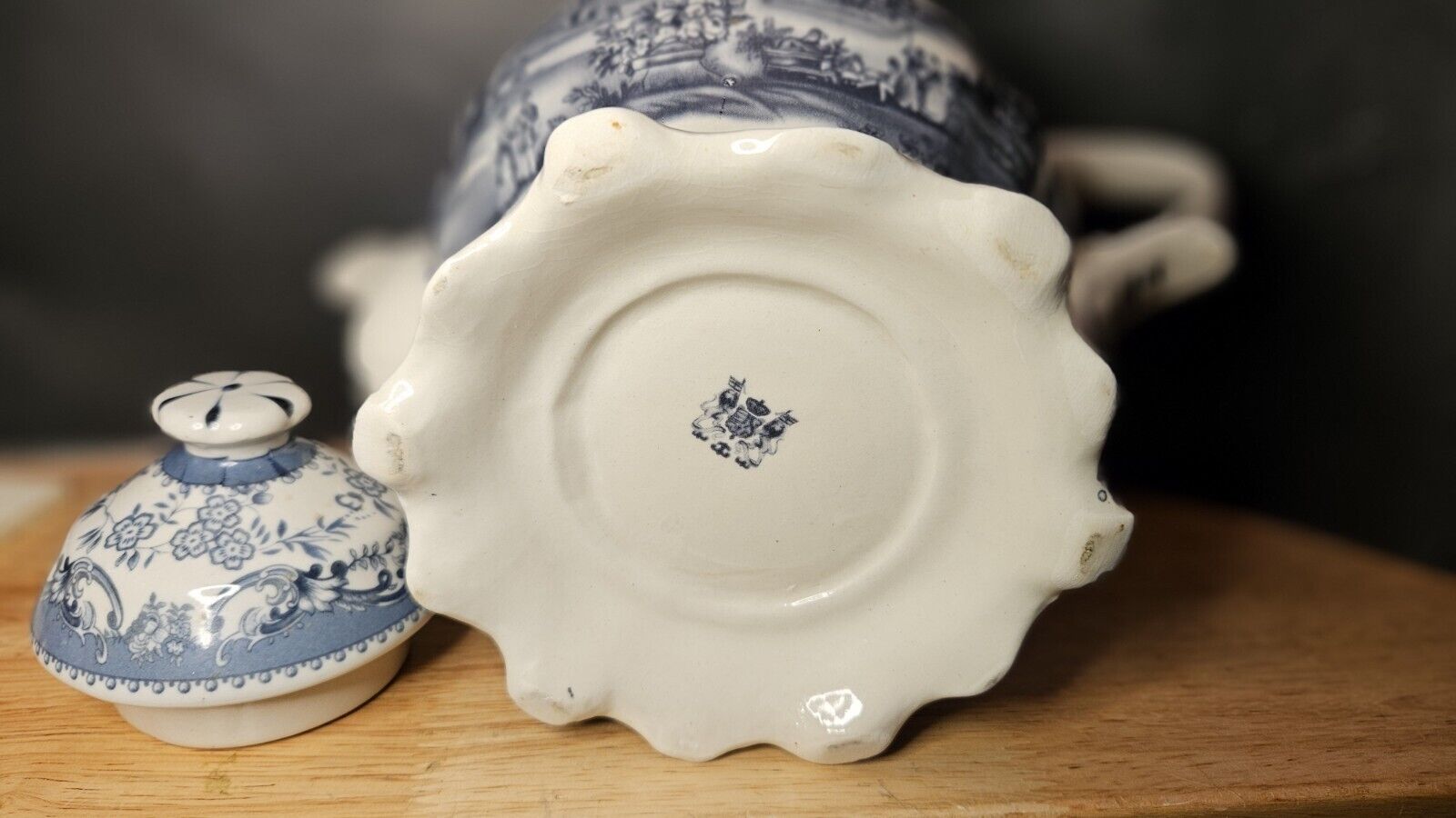 1900s Transferware Staffordshire Teapot W Airplane 
