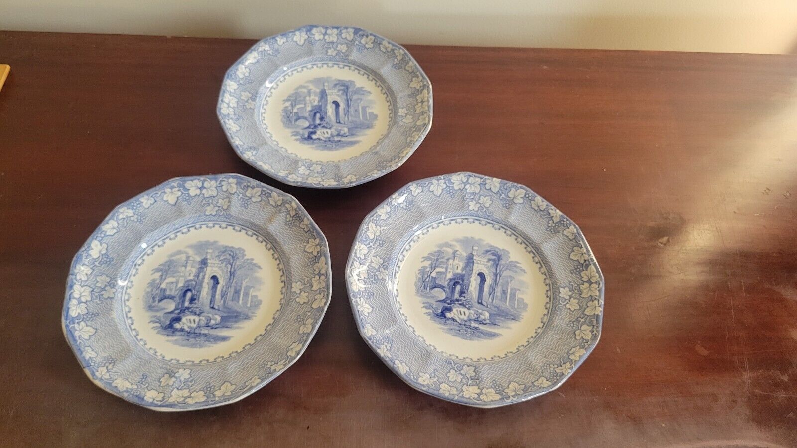 John Alcock Priory Cobridge 7" Blue Transferware Plates 1800's Lot Of 3 Antique