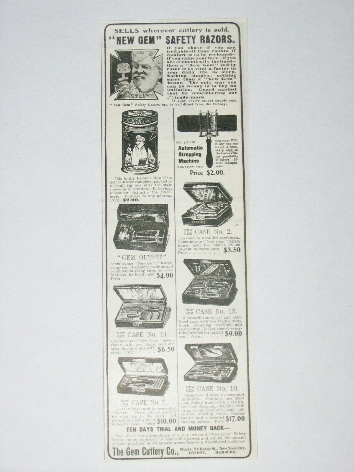 1900s NEW GEM Cutlery Co.Safety Razor Men Shaving Case/Kits Vtg Catalog Print Ad