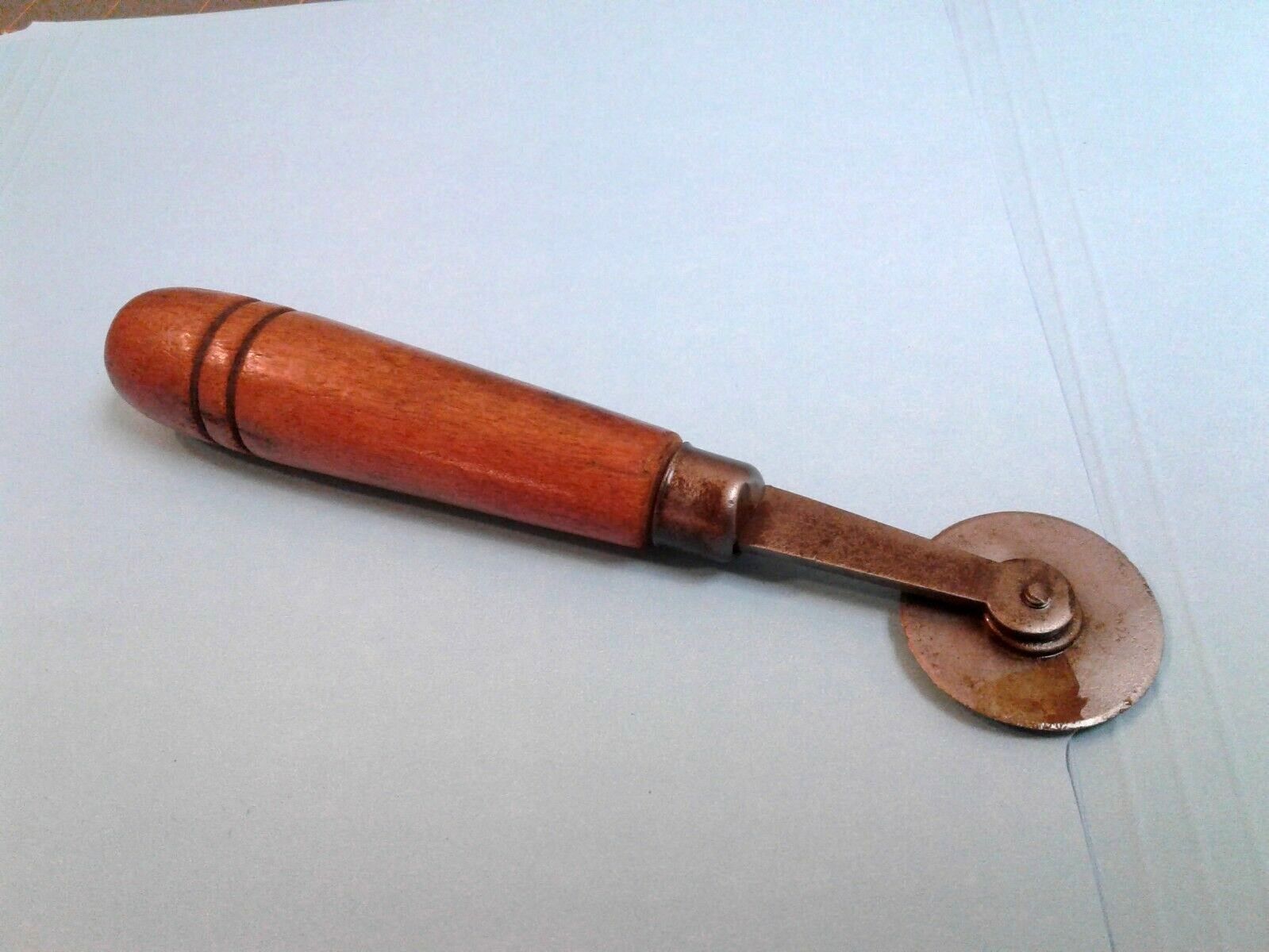 Antique Primitive Leather Cutter with Wooden Handle 1900s Era 