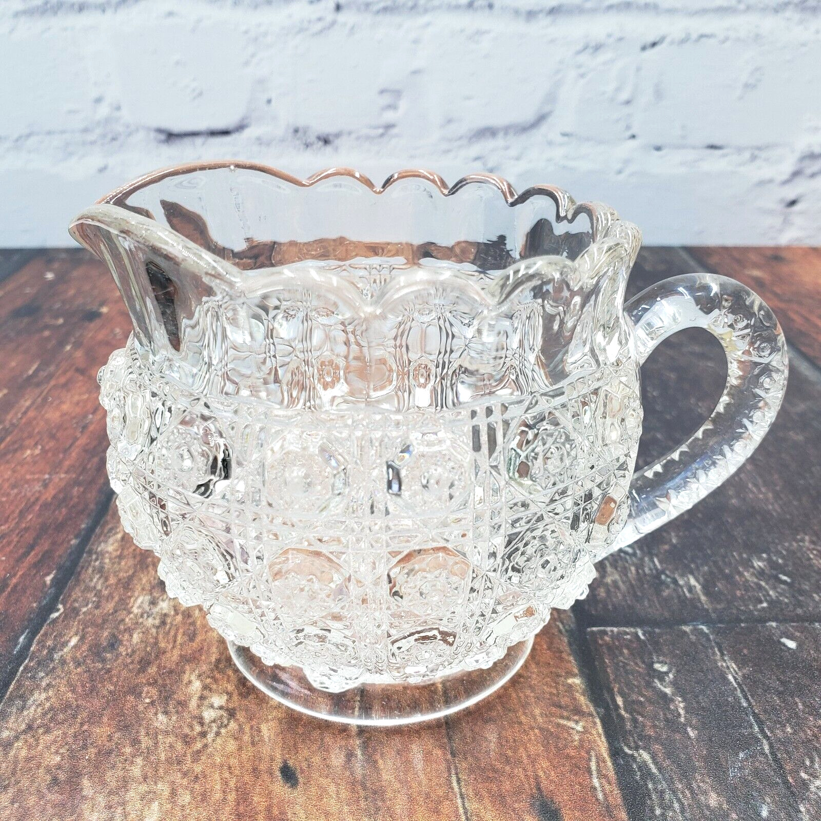 Antique EAPG Glass Creamer Lacy Daisy Pattern Higbie 1900s Coffee Tea Serveware