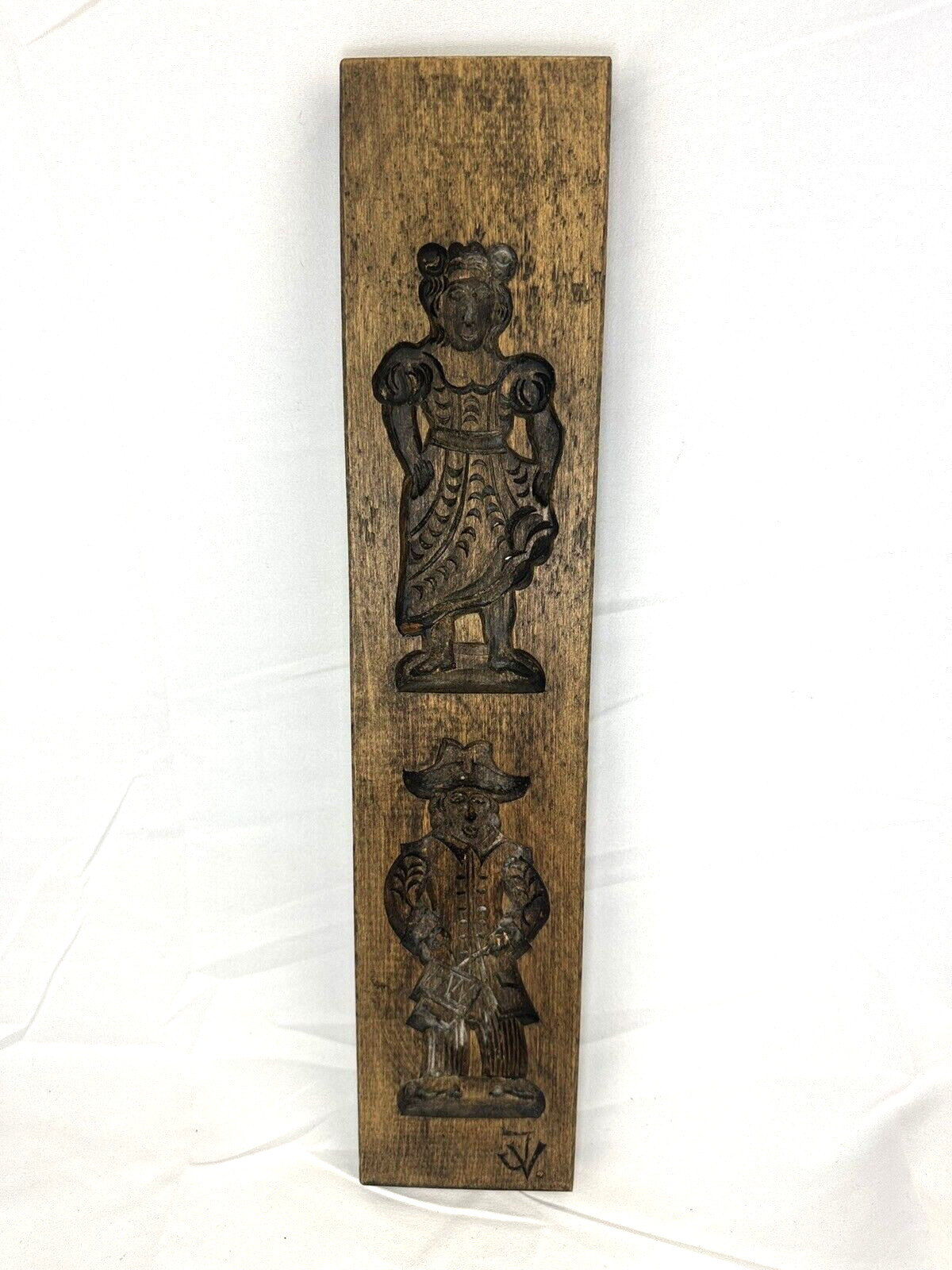 Antique Rare Collectible Primitive Cookie Mold, Early 1900’s B18 JV Signed