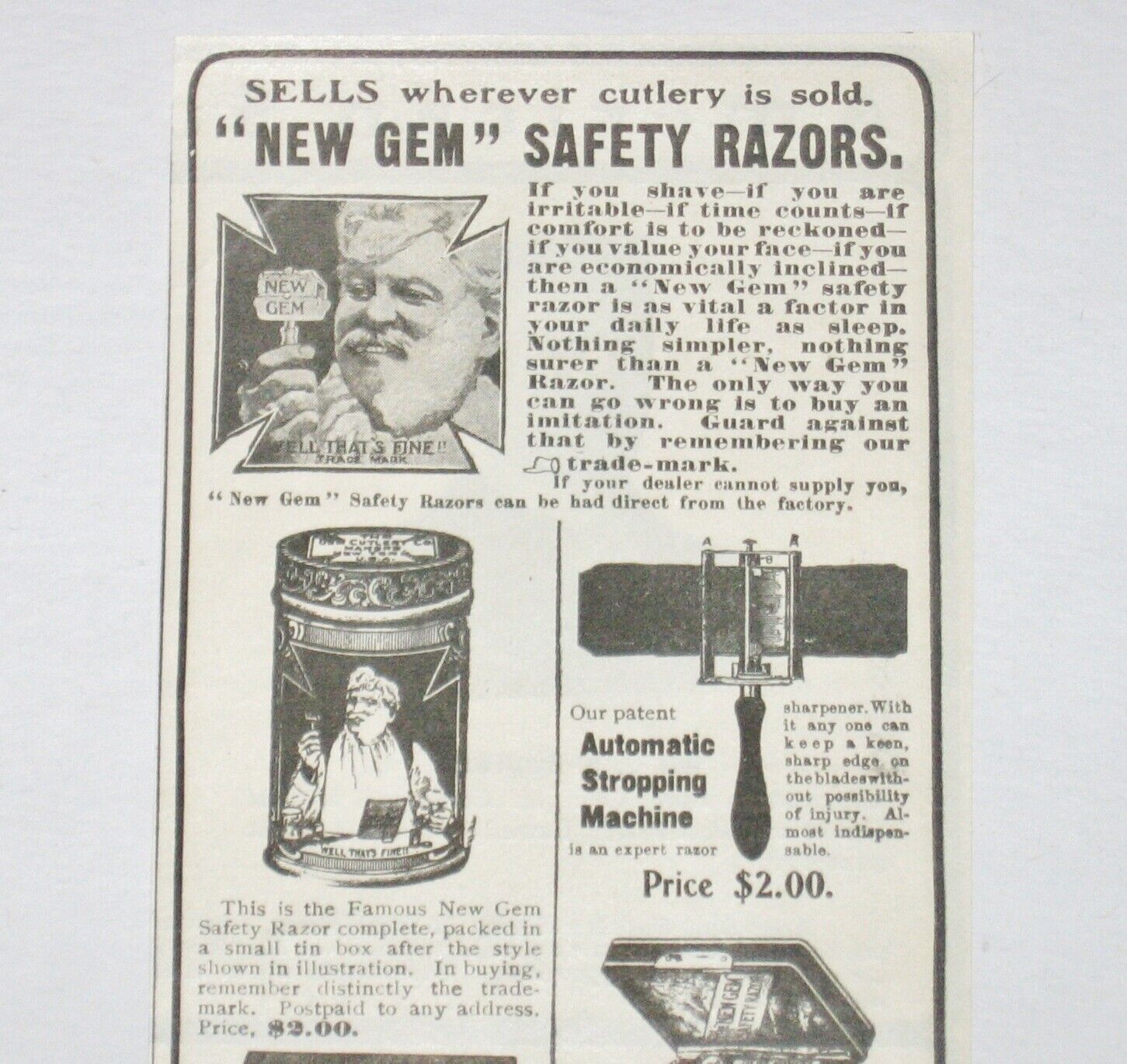1900s NEW GEM Cutlery Co.Safety Razor Men Shaving Case/Kits Vtg Catalog Print Ad