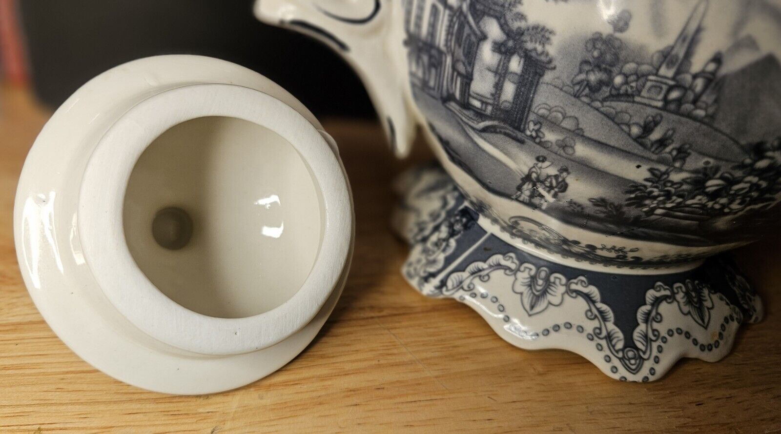 1900s Transferware Staffordshire Teapot W Airplane 