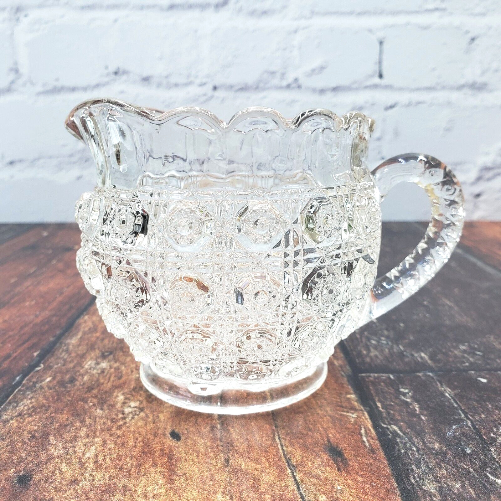 Antique EAPG Glass Creamer Lacy Daisy Pattern Higbie 1900s Coffee Tea Serveware
