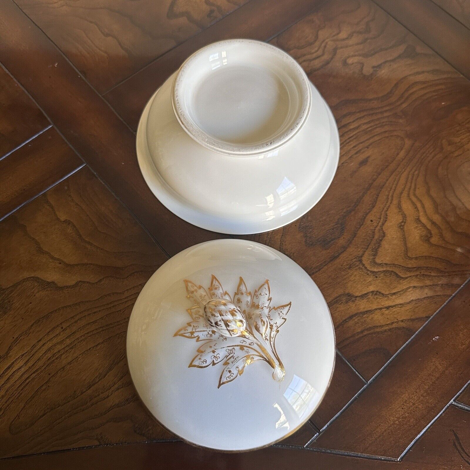H&C Haviland Limoges Covered Butter Dish Artichoke Finial Gold Trim 1800s