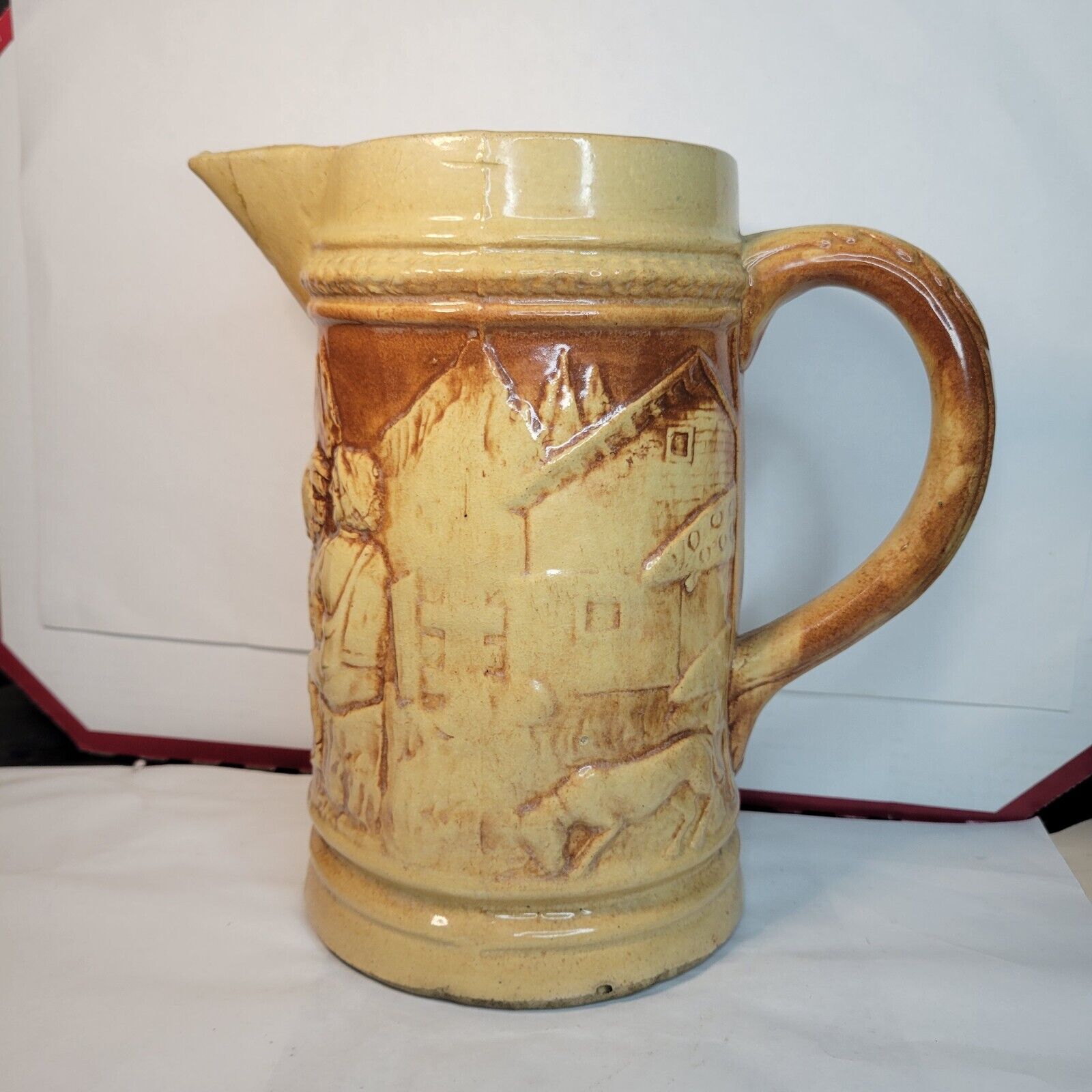 Hull Old Tavern Pitcher Marked 492 H Yellow Vintage Pattern Large Heavy Barware 