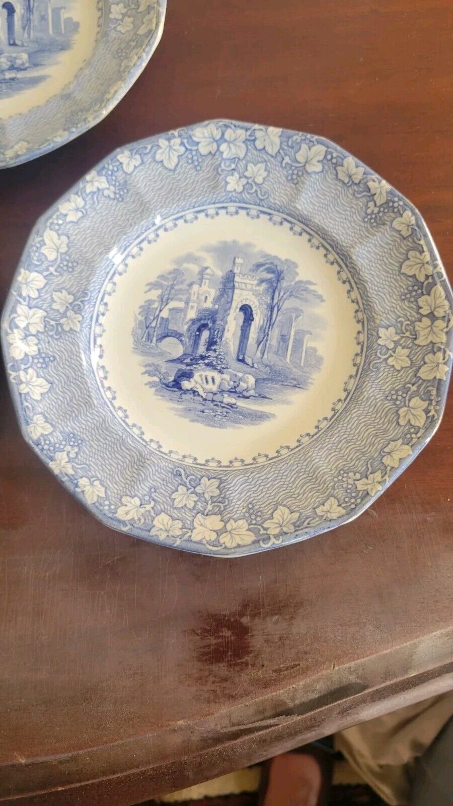 John Alcock Priory Cobridge 7"  Blue Transferware Plates 1800's Lot Of 3 Antique