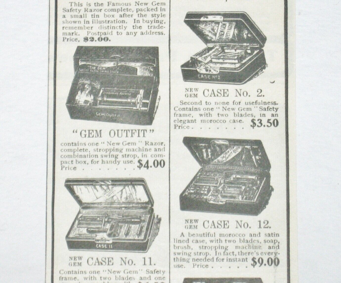 1900s NEW GEM Cutlery Co.Safety Razor Men Shaving Case/Kits Vtg Catalog Print Ad