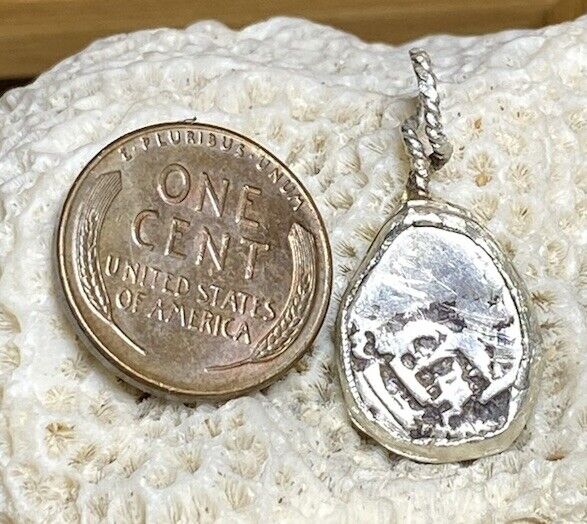 Authentic Spanish-Colonial 1/2-Real Silver Shipwreck Cob Coin in Custom Bezel