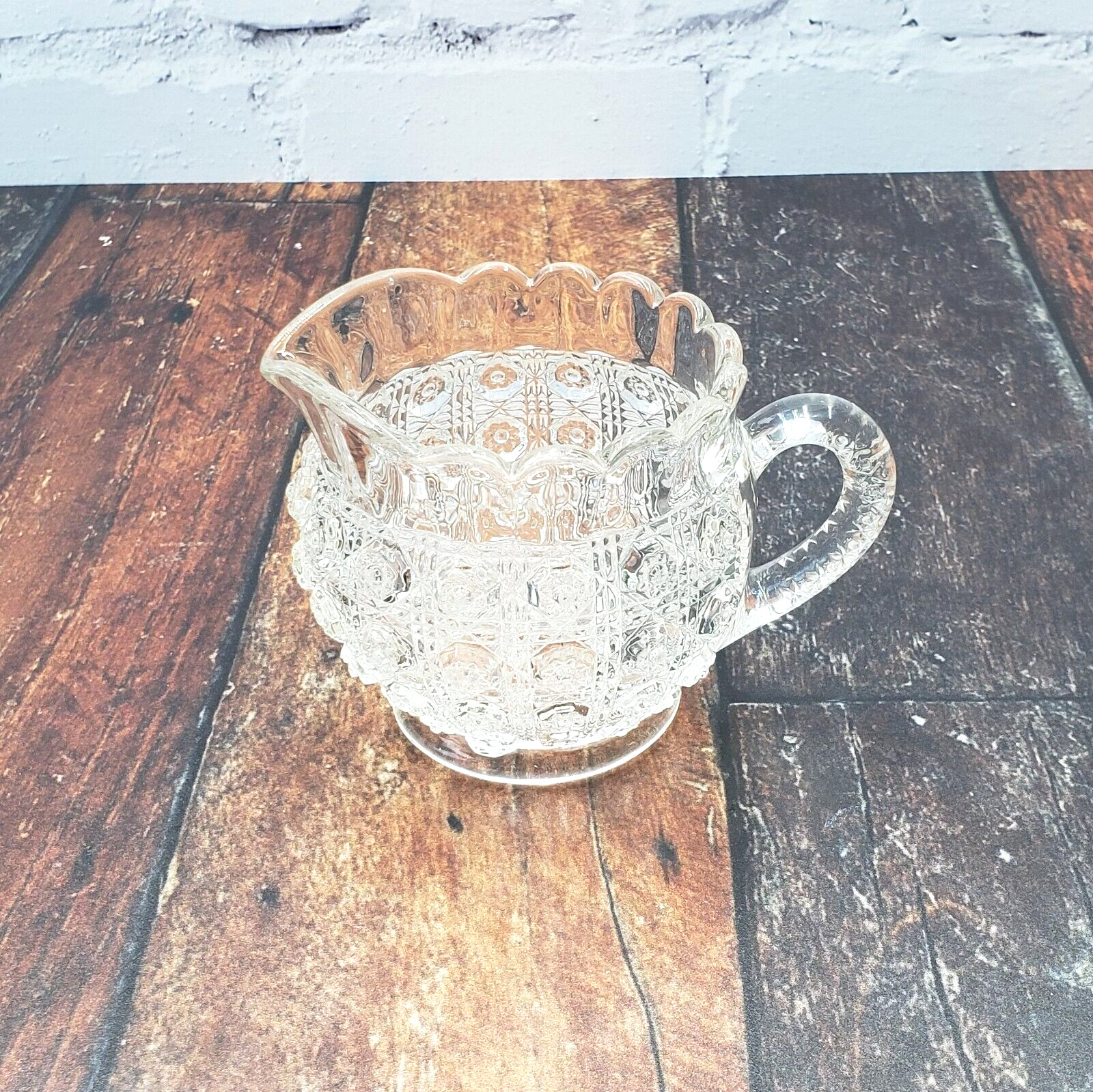 Antique EAPG Glass Creamer Lacy Daisy Pattern Higbie 1900s Coffee Tea Serveware
