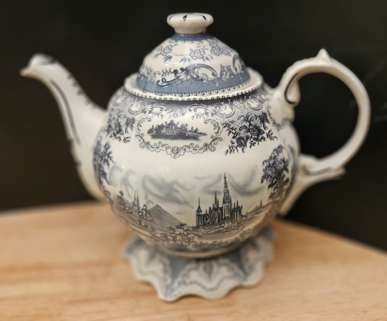 1900s Transferware Staffordshire Teapot W Airplane 