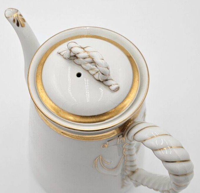 1800's HAVILAND & Co LIMOGES Rope & Anchor Nautical Coffee Pot with Lid~A1-4a