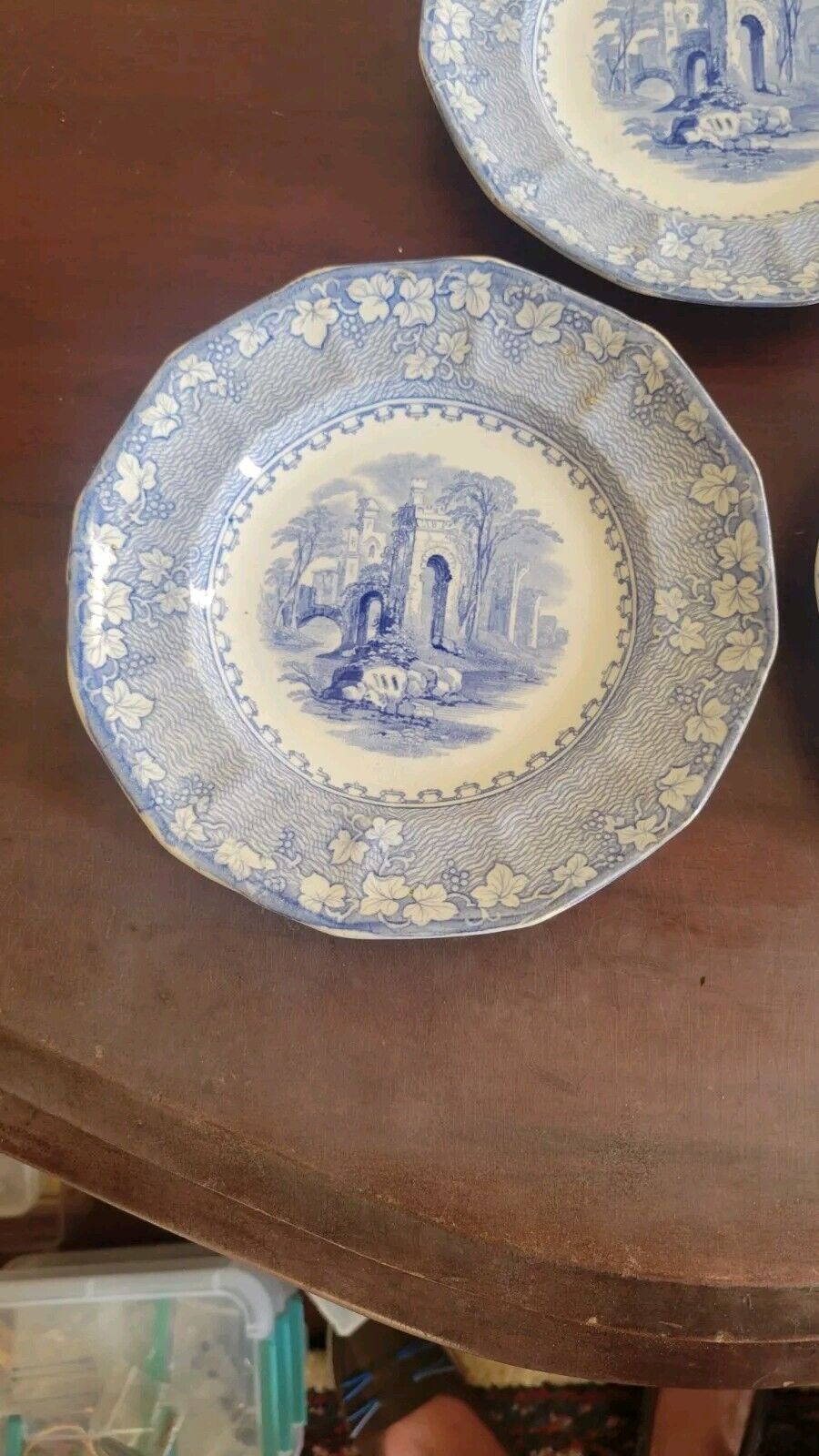 John Alcock Priory Cobridge 7"  Blue Transferware Plates 1800's Lot Of 3 Antique