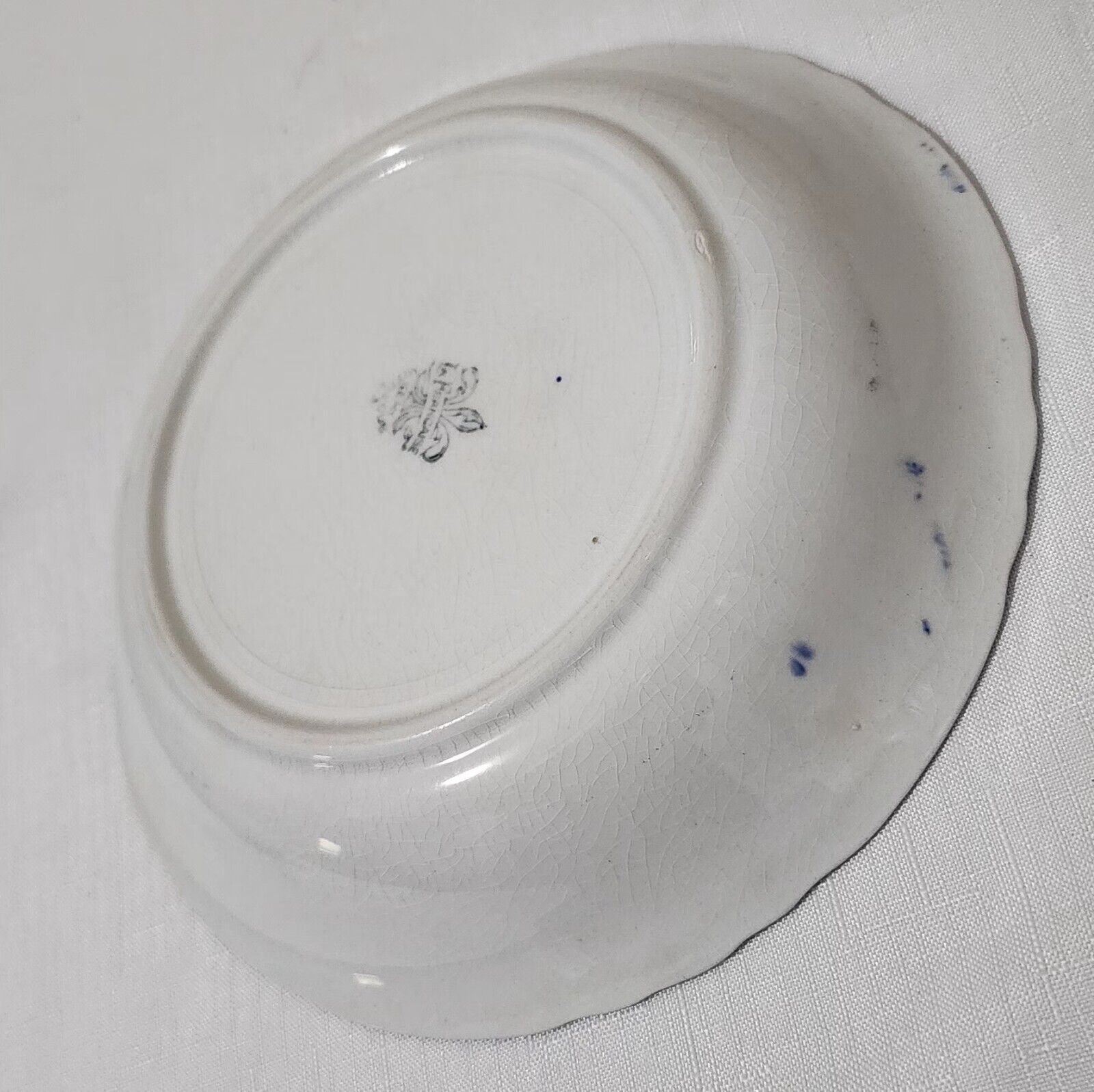 Antique Early 1900s La Francaise Semi Vitreous Flow Blue Rim Bowl 8" diameter 