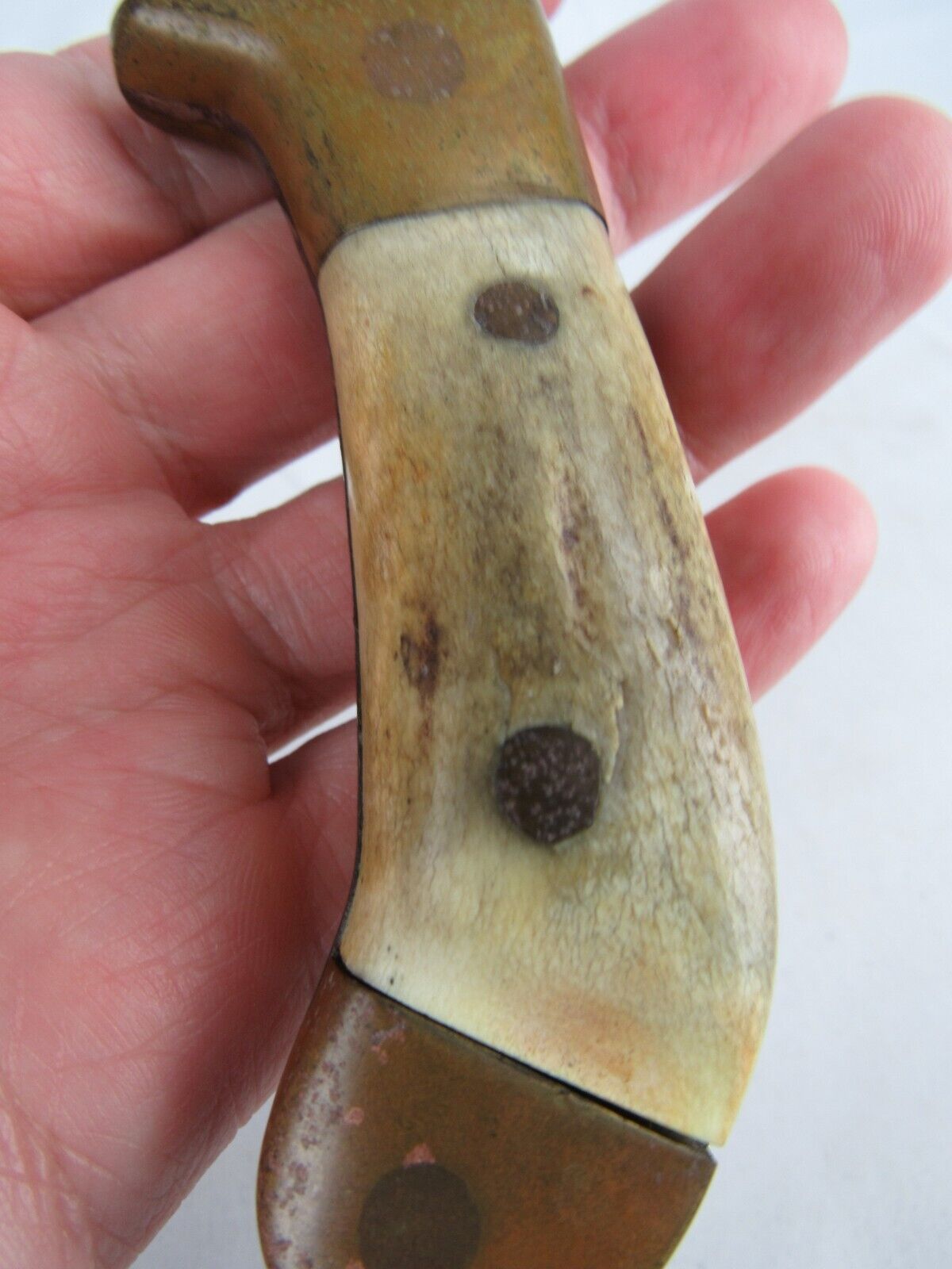 Antique early 1900's Handmade knife staghorn antler & brass OLD & BEAUTIFUL!