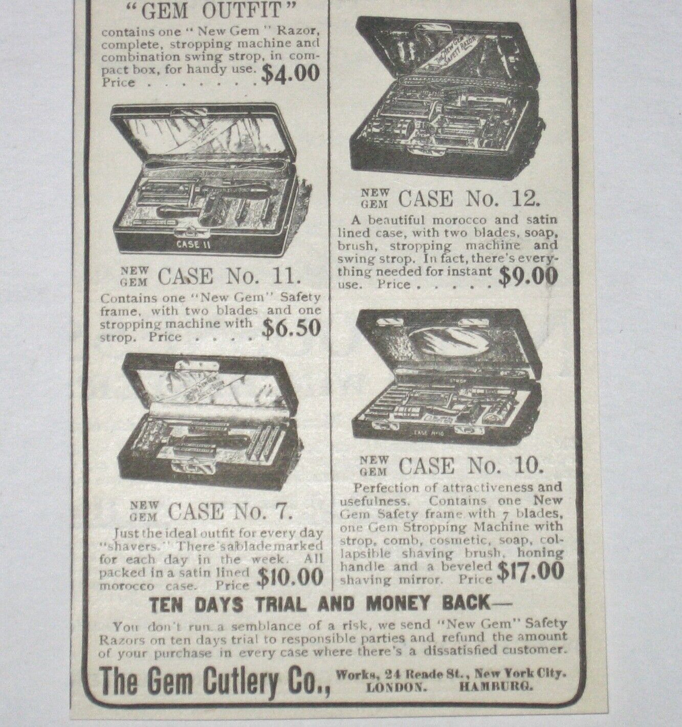 1900s NEW GEM Cutlery Co.Safety Razor Men Shaving Case/Kits Vtg Catalog Print Ad