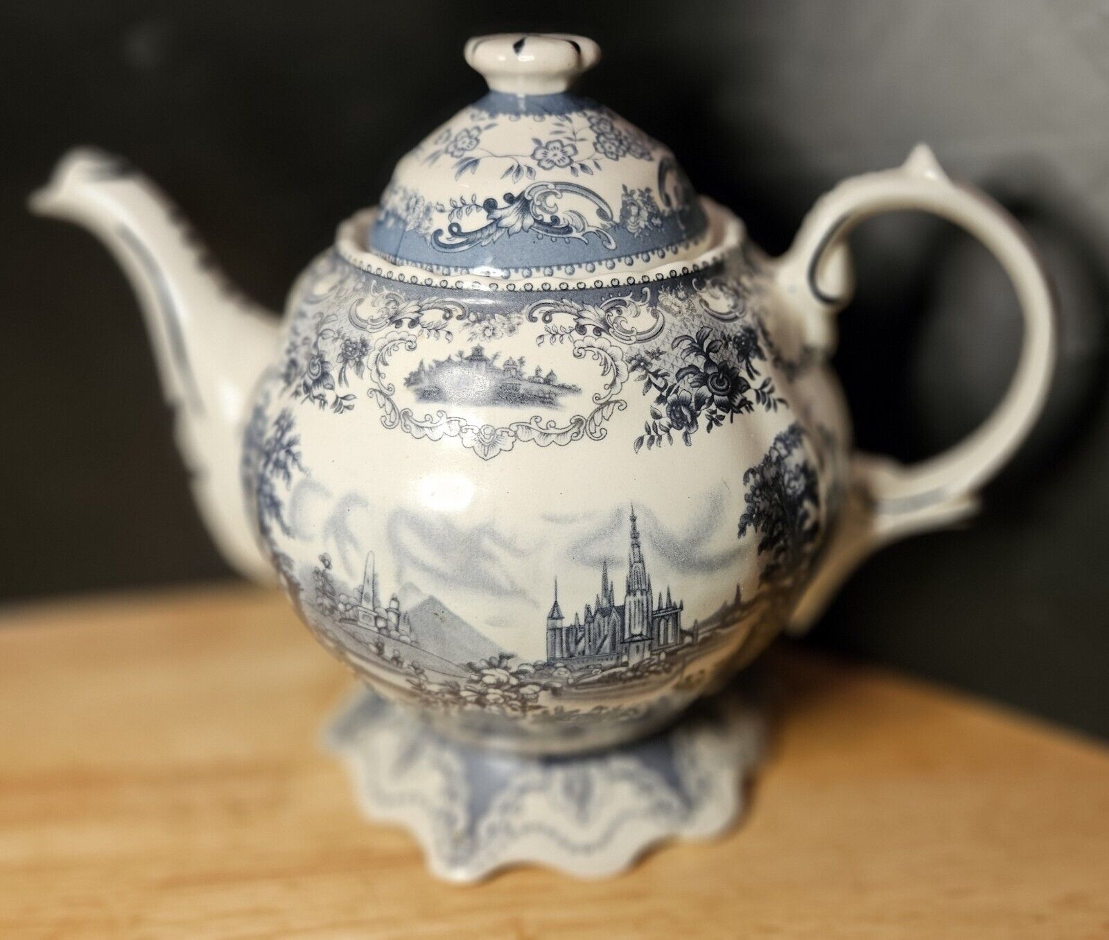 1900s Transferware Staffordshire Teapot W Airplane 