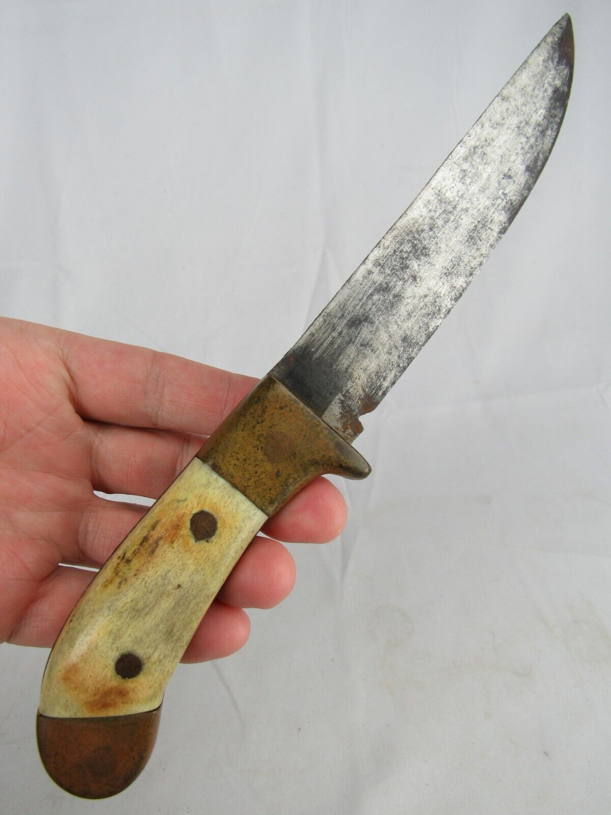 Antique early 1900's Handmade knife staghorn antler & brass OLD & BEAUTIFUL!