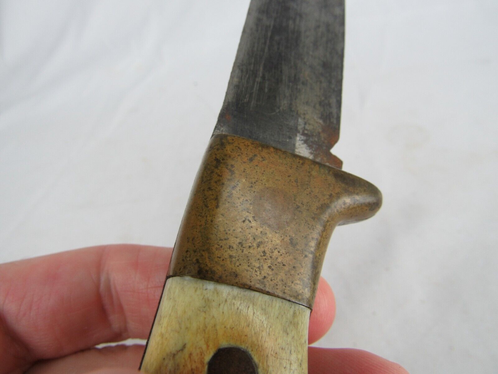 Antique early 1900's Handmade knife staghorn antler & brass OLD & BEAUTIFUL!