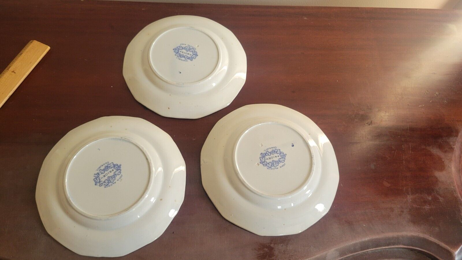John Alcock Priory Cobridge 7"  Blue Transferware Plates 1800's Lot Of 3 Antique