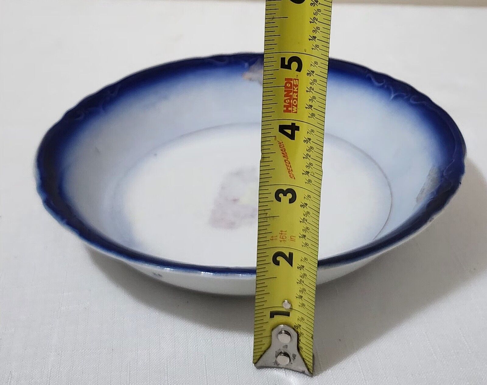 Antique Early 1900s La Francaise Semi Vitreous Flow Blue Rim Bowl 8" diameter 