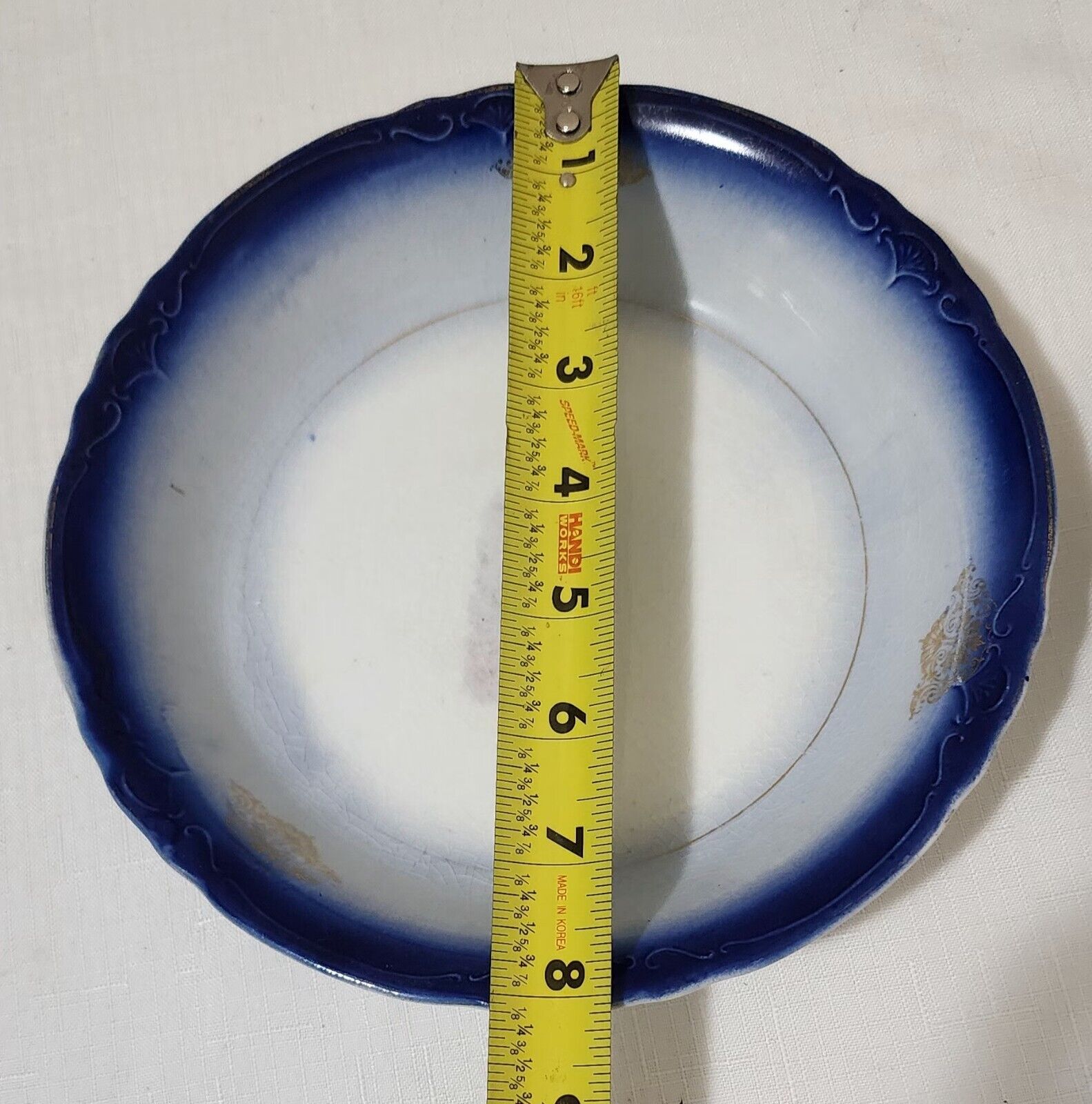 Antique Early 1900s La Francaise Semi Vitreous Flow Blue Rim Bowl 8" diameter 