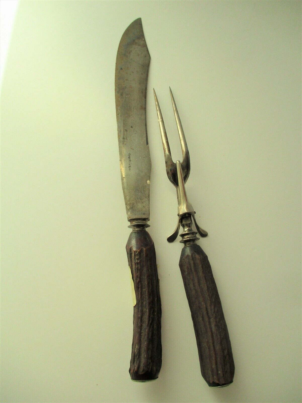 Vintage early 1900's Philadelphia Cutlery Co Carving Set Knife Fork Stag Handle