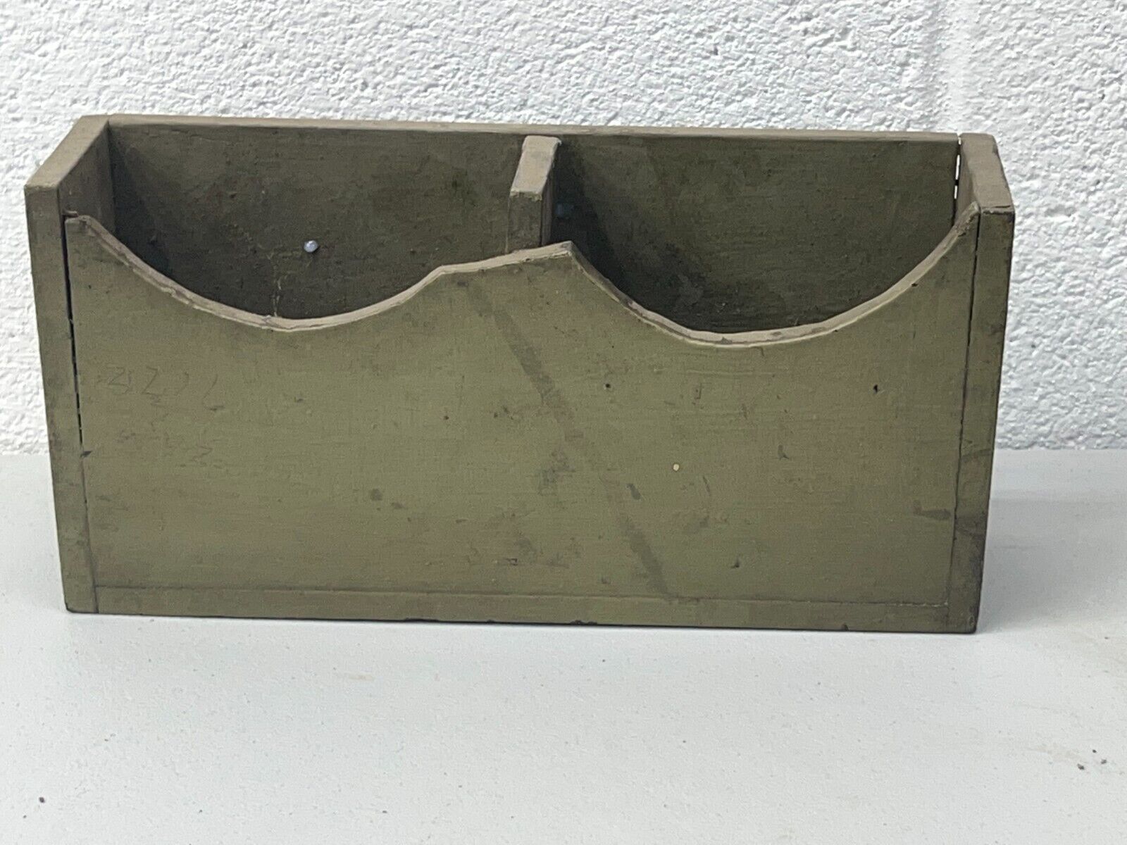 ANTIQUE EARLY PAINTED PA CUTLERY UTENSIL WOOD TRAY GREEN PAINT 1900S